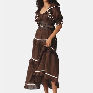 Anthropologie Dark Brown Puff Sleeve Maxi Dress